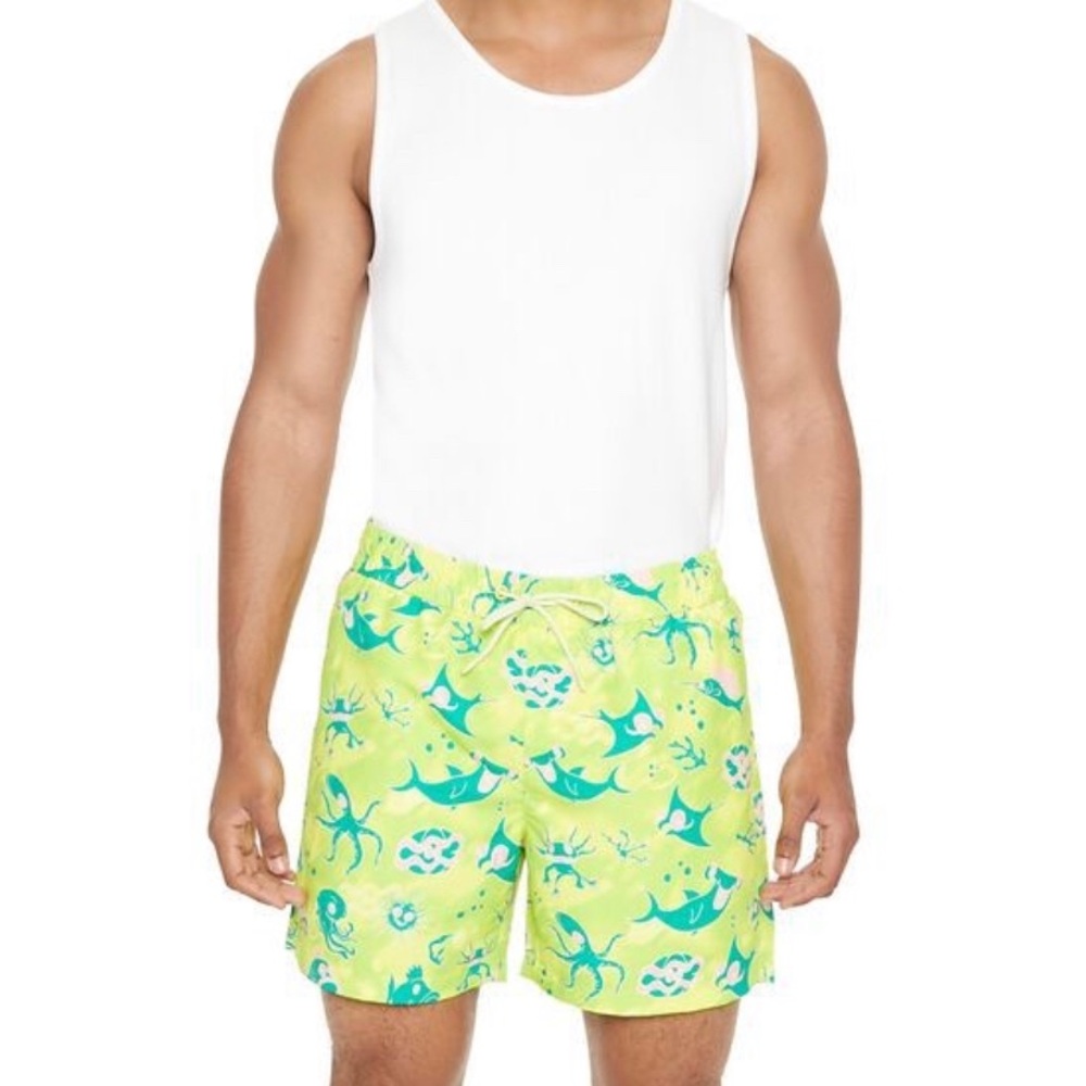 NEW Vibrant Green Patterned Swim Shorts